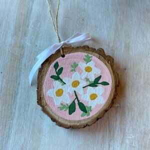 Hand painted floral woodslice ornament, wildflower home decor